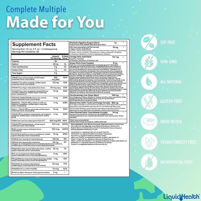 LIQUIDHEALTH Complete Multiple & Mega Energy B-Complex Daily Liquid Vitamins Bundle for Adults - Immune System Support, Increase Energy, Gut & Heart Health - Whole Foods, Vegan, Non-GMO, Made in USA