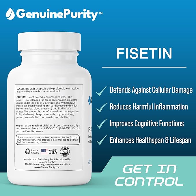 Fisetin 150mg | Supplement for Aging Cognitive Support | Pure Fisetin Supplement - Powerful Serving Size | Gluten Free, Vegan, USA Made, Non-GMO | 60 Capsules
