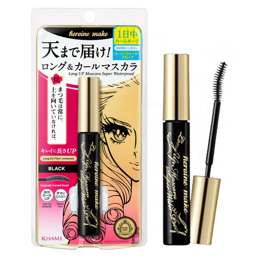 Heroine Make By Kissme Long Up Mascara Super Waterproof 01 Black, Super Lengthening Fiber For Even Long And Curl