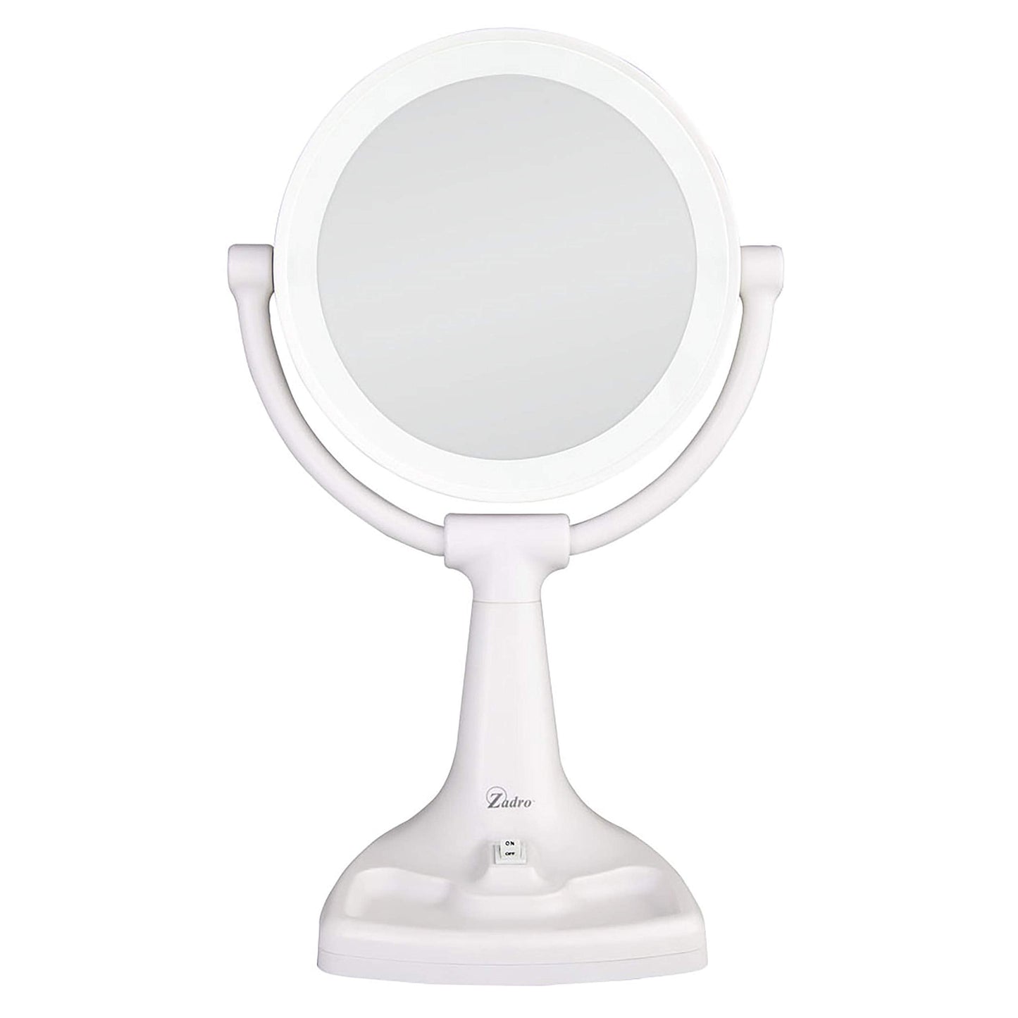 Zadro 11'' W Max Bright Fluorescent Lighted Makeup Mirror with Magnification 10X/1X Swivel Head Tray Makeup Light Mirror, White