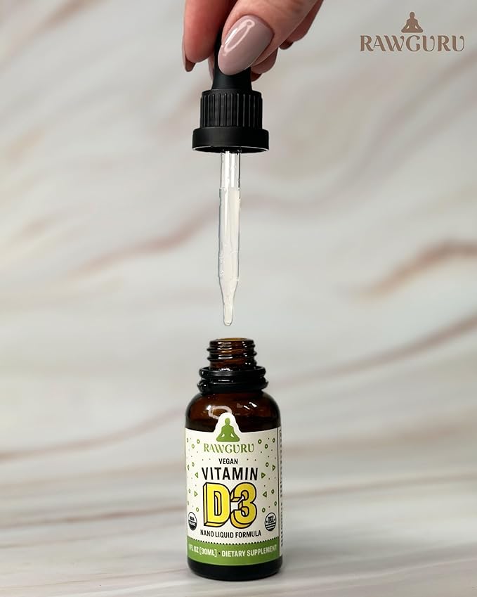 RawGuru Organic Vitamin D3 Complex - Vegan Vitamin D3 with Trace Minerals - Nano-Processed Immunity Boost & Cognitive Supplement Tincture - 30 Servings of Vegan Drops per 30 ml, Pack of 1