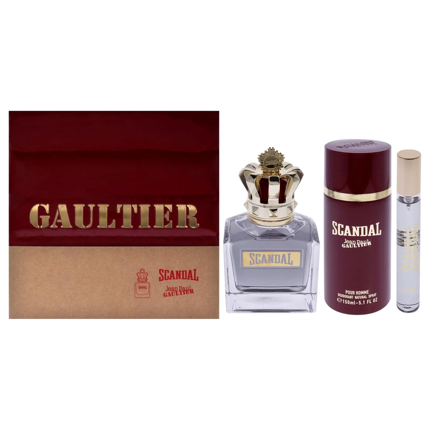 Jean Paul Gaultier Scandal 3.4oz EDT Spray, 0.33oz EDT Spray, 5.1oz Deodorant Spray Men 3 Pc Gift Set