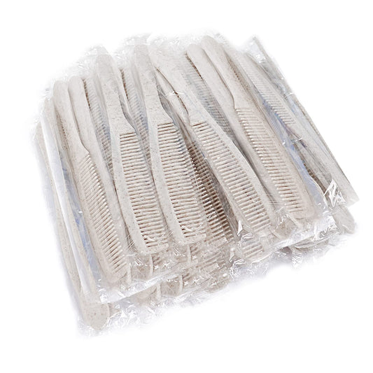 Disposable Combs Bulk, Individually Wrapped Combs for Hotel, Airbnb, Homeless (Pack of 50, Wheat Straw Combs)