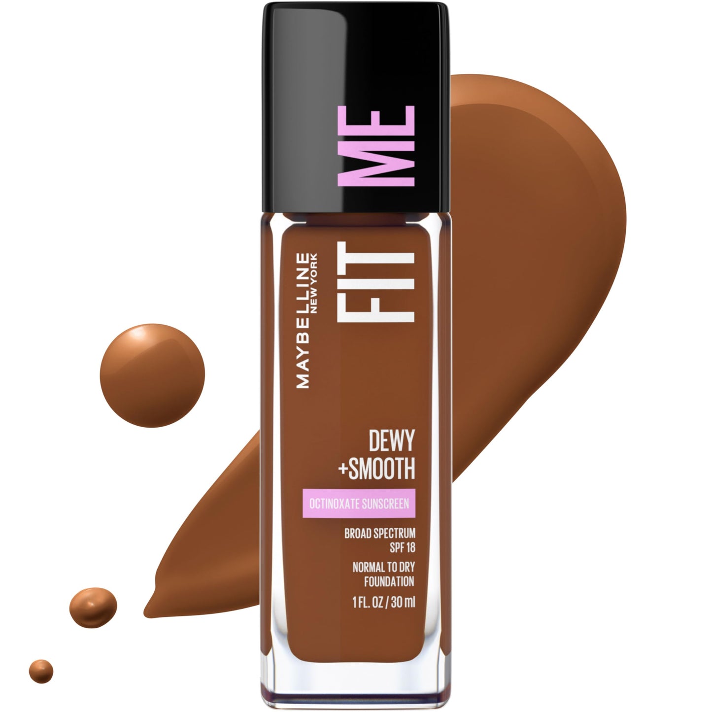 Maybelline Fit Me Dewy + Smooth Liquid Foundation Makeup, Java, 1 Count (Packaging May Vary)