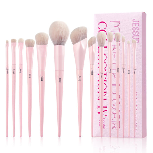 Jessup Pink Makeup Brushes Set 14Pcs Make Up Brushes Premium Vegan Foundation Concealer Blush Eyeshadow Eyeliner Powder Highligh