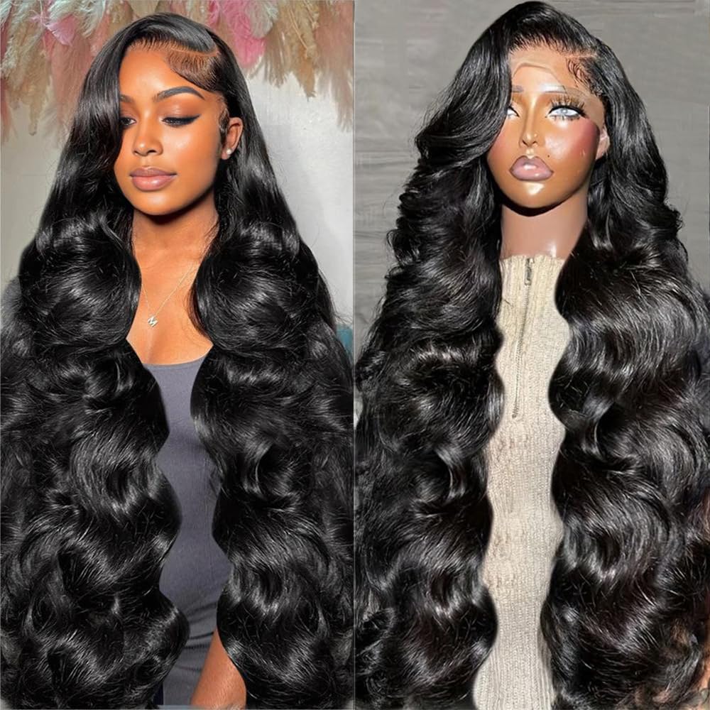 Piogh 34 Inch 13X6 Body Wave Lace Front Wigs Human Hair Pre Plucked Glueless Wigs Human Hair 180% Density Brazilian Virgin Body