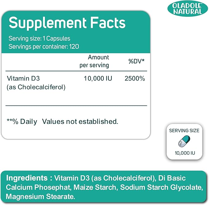 Vitamin D3 10,000 IU- 120 Softgel | High Potency Formula Supports Healthy Bones, Teeth, Muscles & Immune Function | Non-GMO, Gluten-Free | Mood Enhancer, Daily Wellness Essential