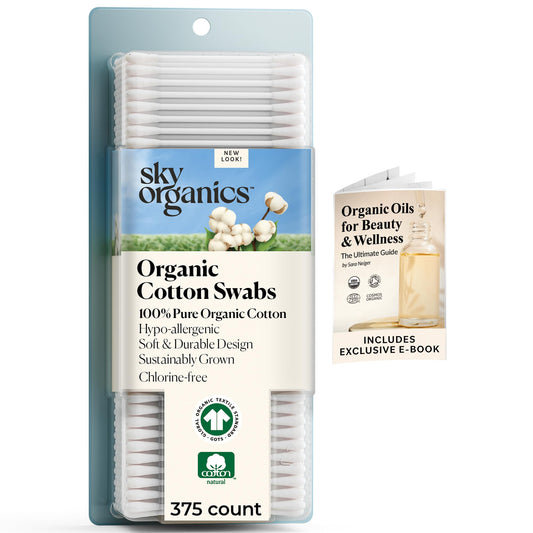 Sky Organics Organic Cotton Swabs For Sensitive Skin, 100% Pure Gots Certified Organic For Beauty & Personal Care, 375 Ct