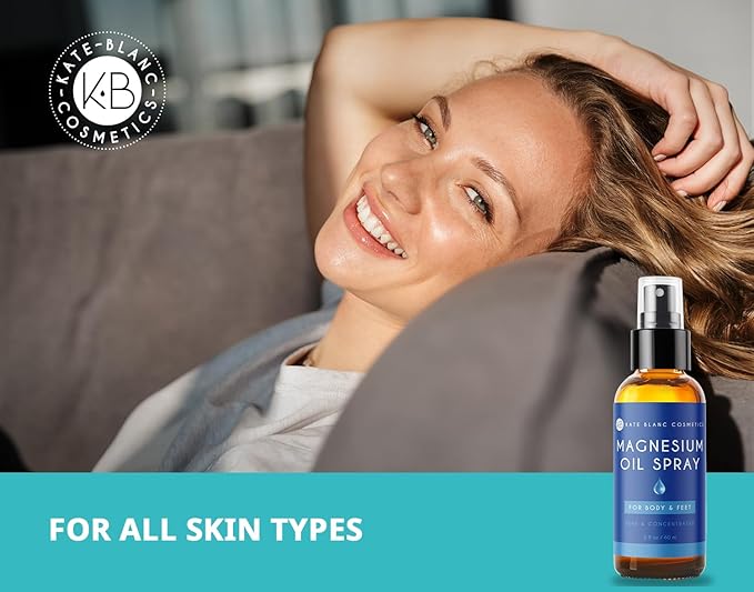 Kate Blanc Cosmetics Pure Magnesium Oil Spray for Body & Feet. Topical Magnesium Foot Spray, Concentrated Liquid (2oz, Natural)