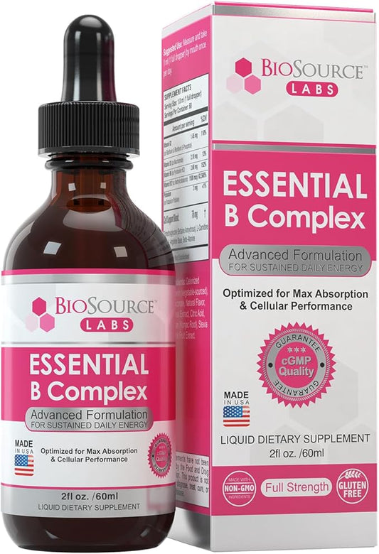 Essential B Complex - Daily Vegan Vitamin B-Complex Sublingual Liquid Drops w/Methyl B12 (2oz / 60ml Bottle) - 60-Day Supply