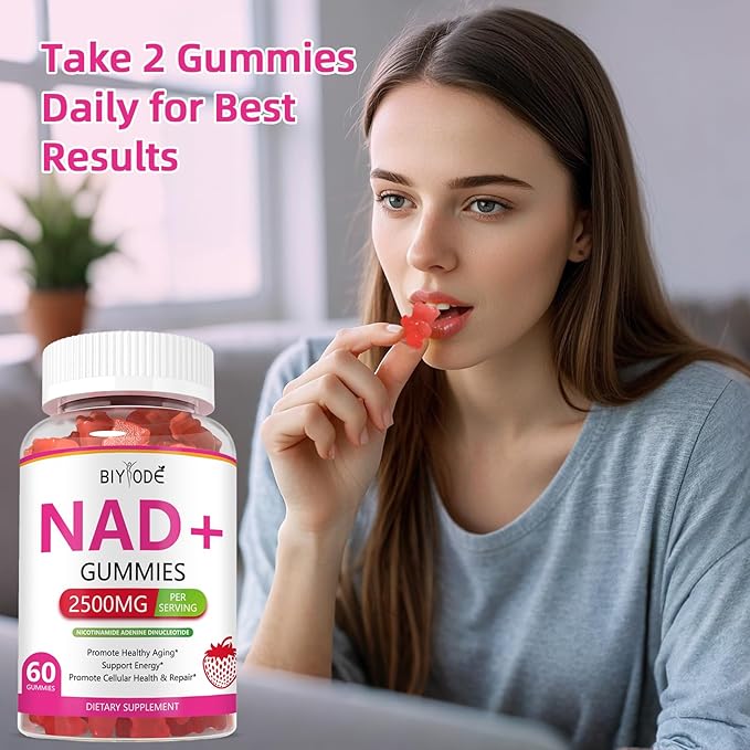 NAD+ Gummies NAD Supplements for Women: NAD Plus Supplement Liposomal Nicotinamide Riboside Resveratrol 900mg for Supports Cellular Health & Energy and DNA Repair Sugar Free Strawberry 60 Count