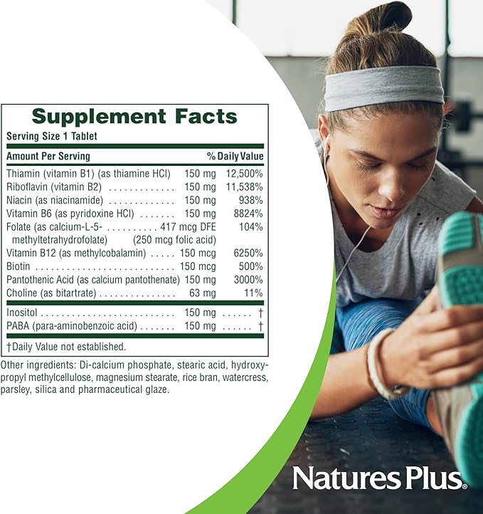 Natures Plus Mega B150 Complex, Sustained Release - 60 Vegetarian Tablets - Maximum Potency B Complex Vitamin Supplement - Gluten-Free - 60 Servings