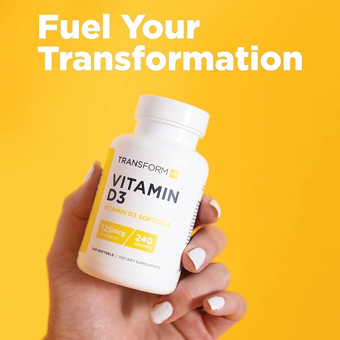 TransformHQ Vitamin D3 5000 IU (125mcg) 240 Softgels - Vitamin D Supplement, Gluten Free, Non-GMO