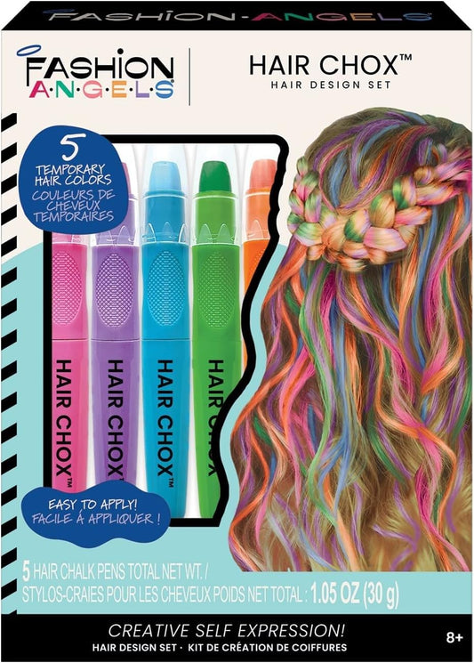 Fashion Angels 5 Piece Hair Chalk Kit - Temporary Hair Color For Kids With 5 Vibrant Colors- Safe And Washable Hair Coloring For