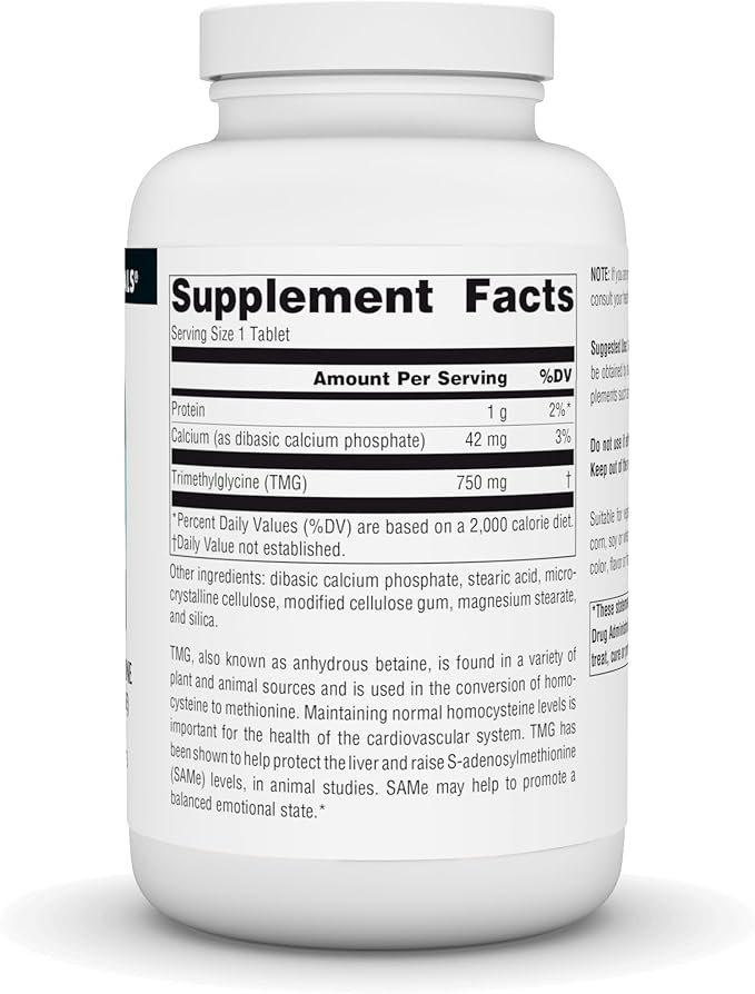 Source Naturals TMG 750mg Trimethylglycine (Anhydrous Betaine) - 240 Tablets
