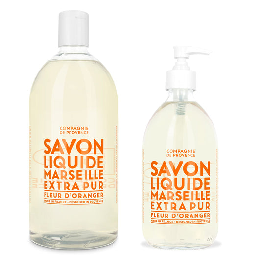 Compagnie De Provence Savon De Marseille Extra Pure Liquid Soap - Orange Blossom - 16.9 Fl Oz Glass Pump Bottle And 33.8 Fl Oz P