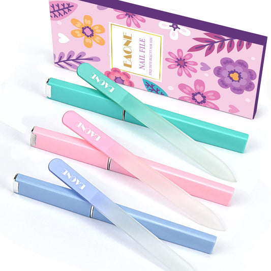Eaone Glass Nail File With Case, 3 Pack Glass Fingernail Files Professional Crystal Diamond Nail Files For Natural Nails Czech G