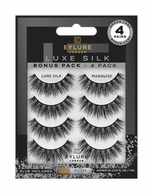 Eylure False Lashes, Luxe Silk Marquise with Adhesive Included, 3 Pair Black
