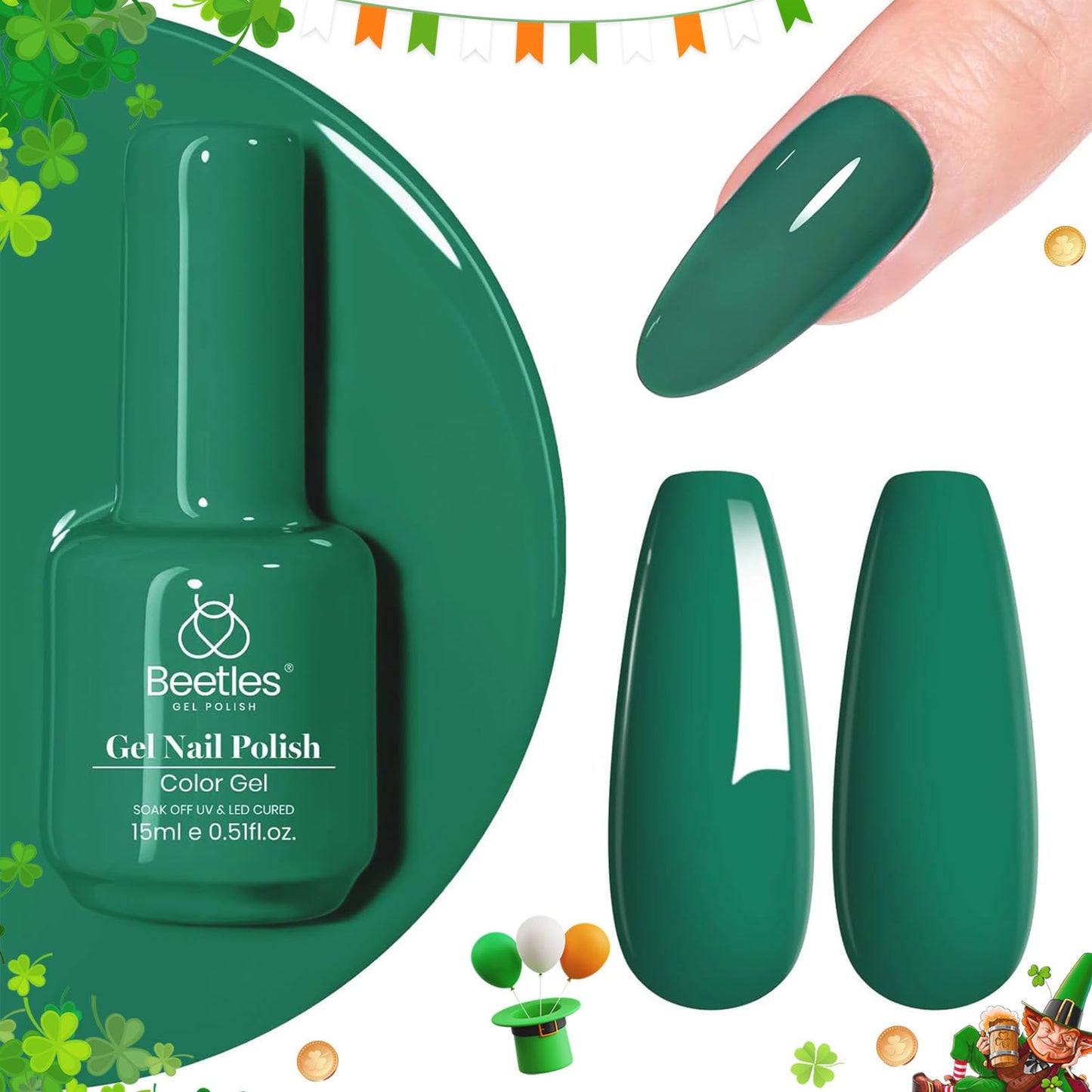 Beetles Green Gel Nail Polish, 1Pcs 15Ml Green Color Soak Off Gel Polish Nail Art Manicure Salon Diy Nail Lamp Uv Gel Nail Desig