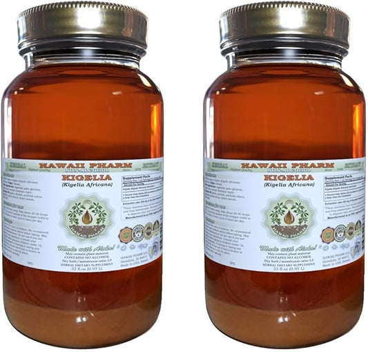 Kigelia Alcohol-Free Liquid Extract, Kigelia (Kigelia Africana) Dried Fruit Glycerite Hawaii Pharm Natural Herbal Supplement 2x32 oz Unfiltered