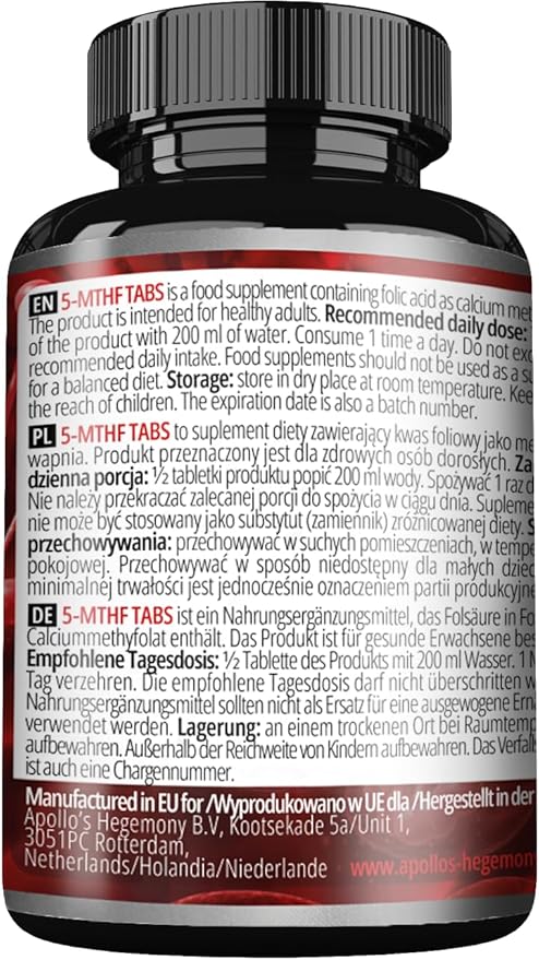 APOLLO'S HEGEMONY 5-MTHF Tabs - 400 µg L-methylfolate per Serving - 60 Tablets - 4 Month Supply - Supports Psychological Functions and Reduces Fatigue - Dietary Supplement