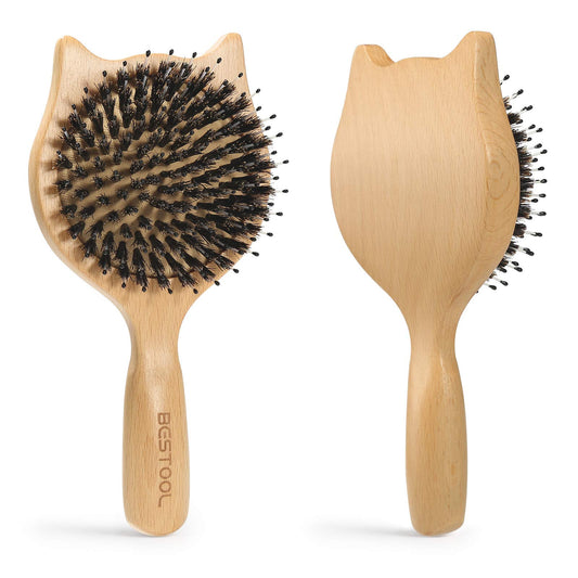 Hair Brush, BESTOOL Small Travel Hair Brushes for Women, Men or Kids, Wooden Toddler Boar Bristle Hair Brush for Detangling, Def