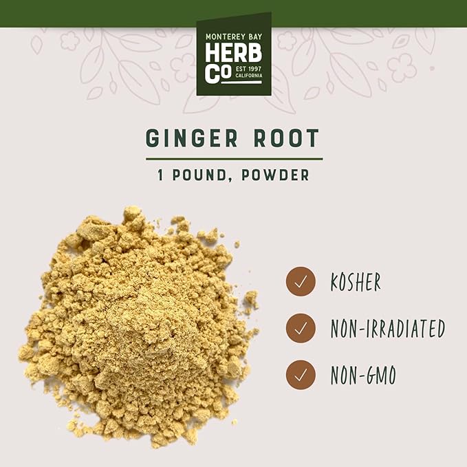MONTEREY BAY HERB CO. Ginger Root Powder | Pungent Spice | Add to Foods | Use in Bath Soaks & Body Scrubs (1 Pound, Powder)