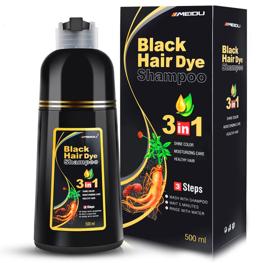 Iiimeidu Meidu Black Hair Dye Shampoo 3 In 1, Shampoo For Color Treated Hair 100% Gray Coverage For Women Men, Natural Herbal In