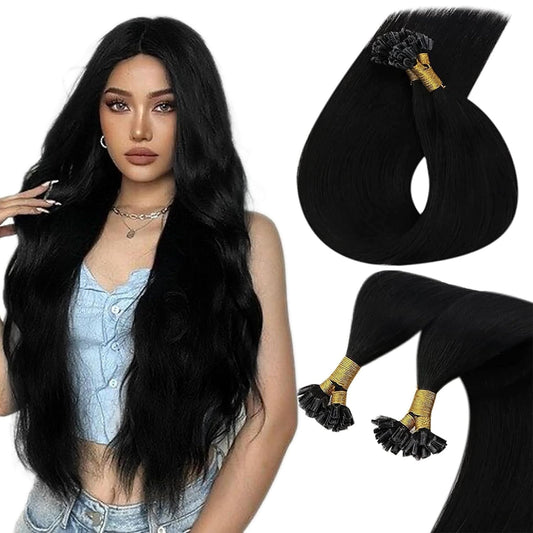 Sunny Black Keratin Hair Extensions U Tip Hair Extensions Human Hair Jet Black Color #1 18 Inch Utip Hair Extensions Human Hair