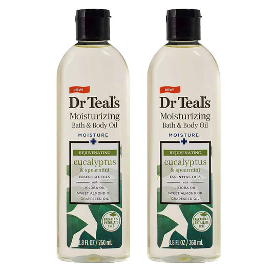 Dr. Teals Bath & Body Oil Gift Set (2 Pack, 8.8Oz Ea.) - Rejuvenating Eucalyptus & Spearmint Blended With Pure Epsom Salt - Esse