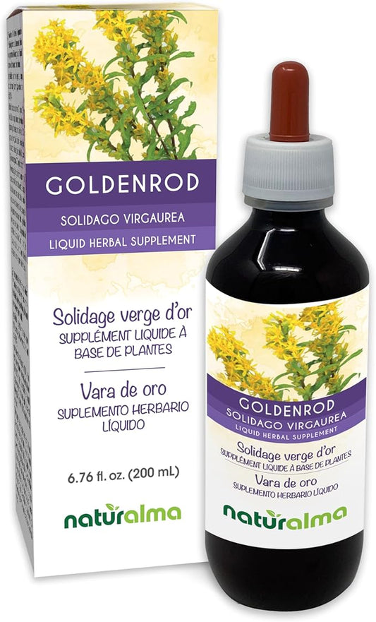 Naturalma Goldenrod (Solidago virgaurea) herb with Flowers Alcohol-Free Tincture - 6.76 fl oz Liquid Extract in Drops - Herbal Supplement - Vegan