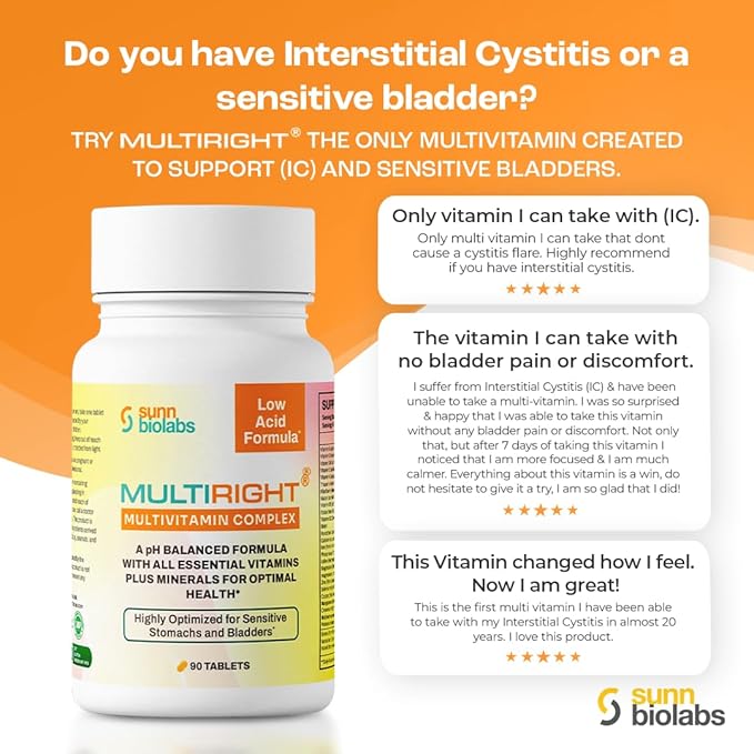 MULTIRIGHT | LOW ACID MULTIVITAMIN for Sensitive Stomachs, Bladders or IC | 14 Vitamins & 14 Minerals | Bladder-Friendly, pH Balanced | Easy on Digestion-Less Acidic | Buffered Vitamin C | 180 Tab (2)