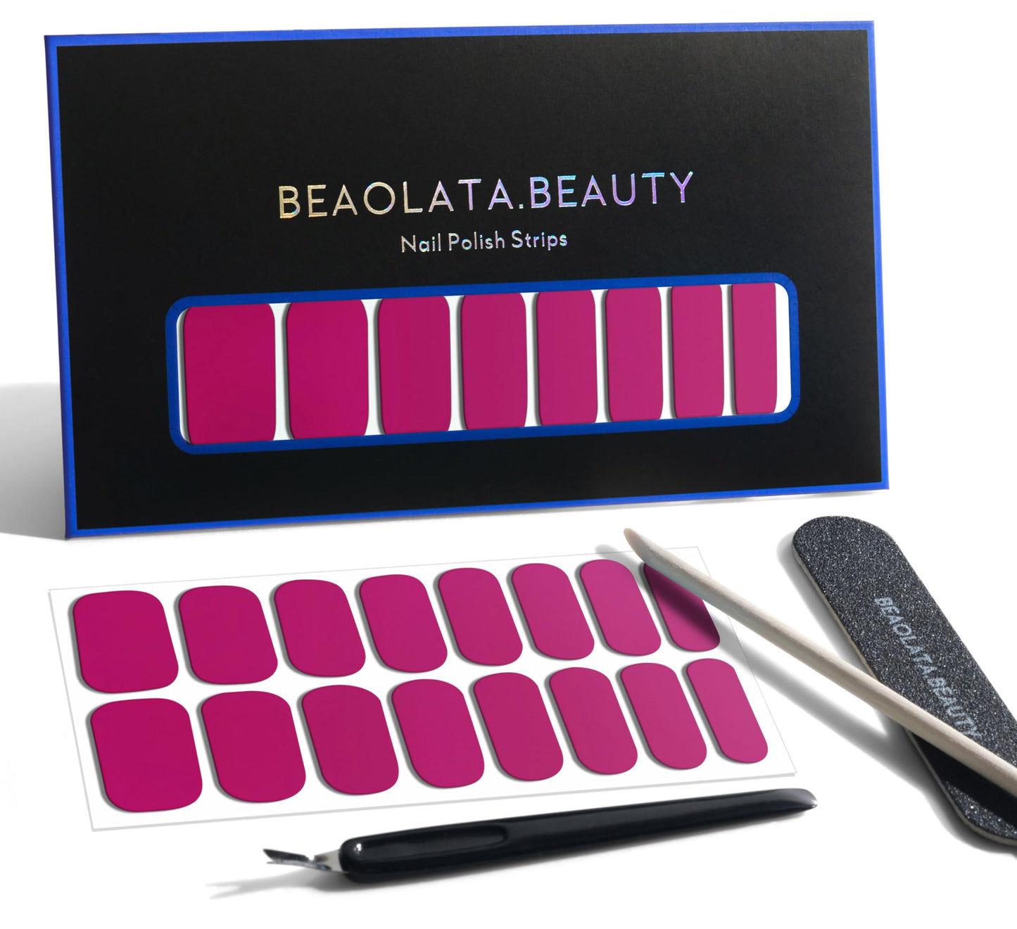 Beaolata Nail Polish Strips, 32PCS Salon Quality Wraps, Long Lasting Gel Nail Stickers for Women Easy Apply& Remove (Juice Pink)