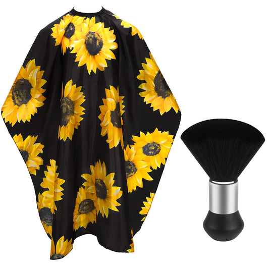 Febsnow Barber Cape Waterproof Professional Hair Cutting Cape Neck Duster Brush For Haircut Black Sunflower Salon Beard Hairdres