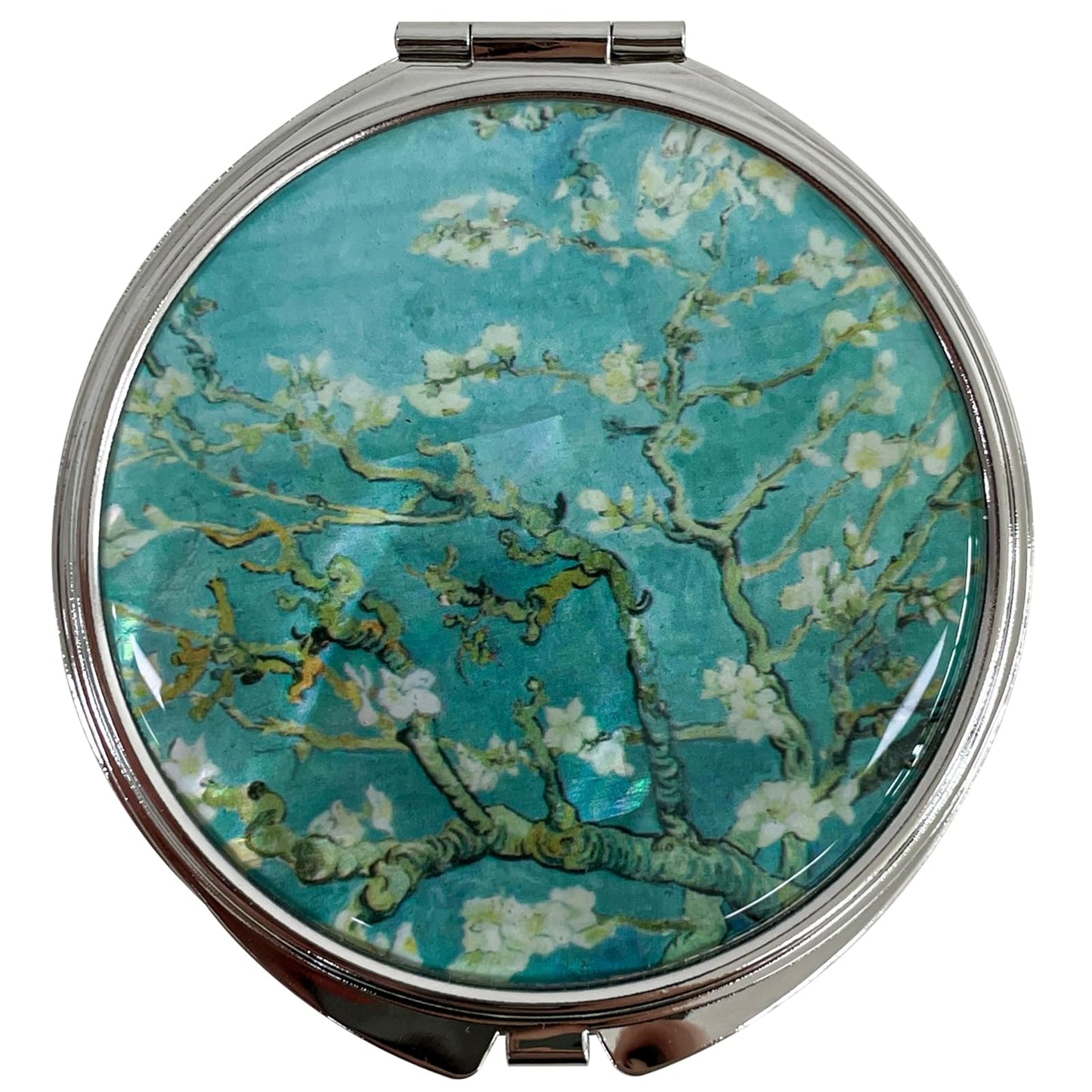 Nacreh Portable Makeup Compact Double Magnifying Mirror Cosmestic Foldable Pocket Style Unique Mother Of Pearl Design (Almond Bl