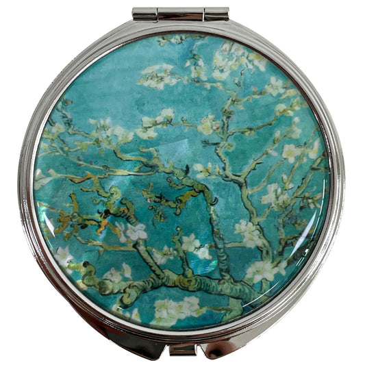 Nacreh Portable Makeup Compact Double Magnifying Mirror Cosmestic Foldable Pocket Style Unique Mother Of Pearl Design (Almond Bl