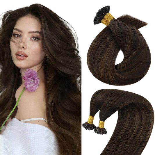 Sunny Ktip Hair Extensions Brown Balayage Ktip Human Hair Extensions Dark Brown Fading To Medium Brown Balayage K Tip Hair Exten