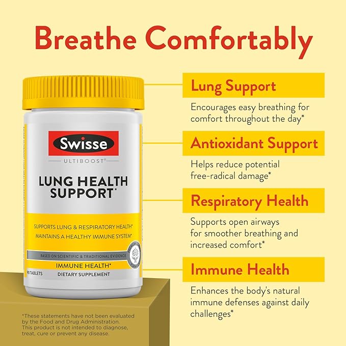 Swisse Lung Detox and Cleanse | Lungs Support Supplement & Respiratory Health with Mullein Leaf Extract, Reishi, Astragalus | Healthy Immune System with Zinc & Vitamin C | 90 Tablets
