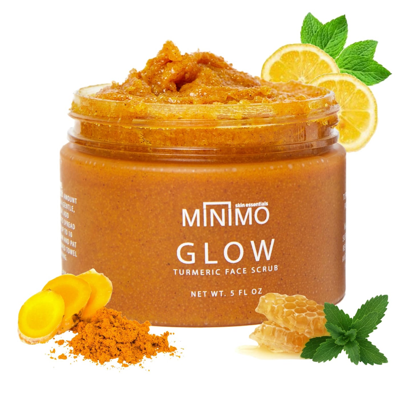 Minimo Glow Turmeric Face Scrub (Unscented) - Infused with Turmeric, Manuka Honey, Cinnamon, and Chamomile - Face Scrubber for A