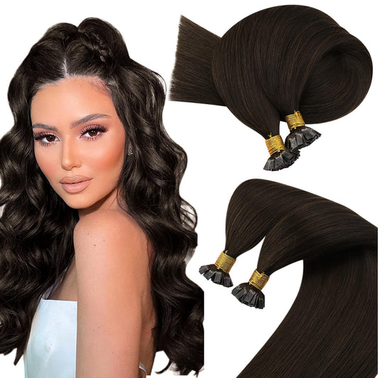 Sunny Hair Flat Tip Hair Extensions Darkest Brown Pre Bonded Tips Remy Human Hair Extensions Hot Fusion Flat Tip Extensions Brow