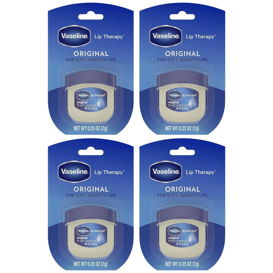 Vaseline Lip Therapy Original 4-Pack - Moisturizing Lip Balm For Very Dry Lips In Mini Jars, 0.16 Oz Ea