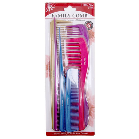 Donna Collection Family Comb Assortment, 6 Count, Assorted Colors