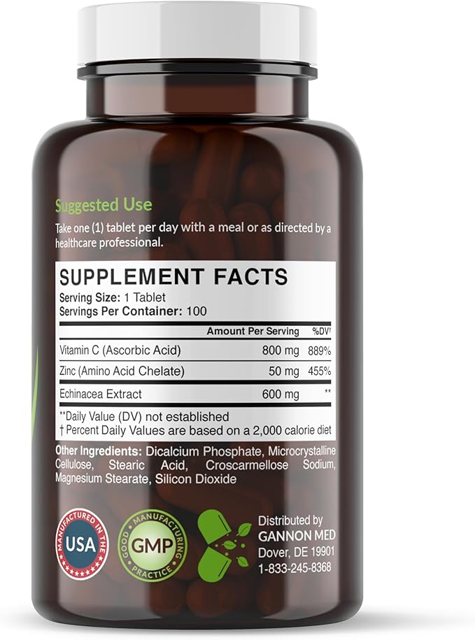 Chelated Zinc 50mg Immune Garden Vitamin C 800mg Zinc Supplements Echinacea 600mg/Tablet - Immunity + Skin + Reproductive Health Minerals, Zinc Chelate Immune Booster for Kids & Adults