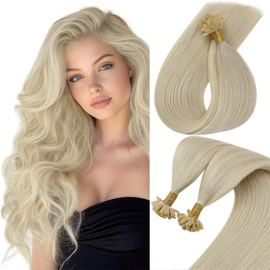 Sunny U Tip Hair Extensions Human Hair Blonde U Tip Hair Extensions Platinum Blonde Hot Fusion U Tips Extensions Human Hair U Ti