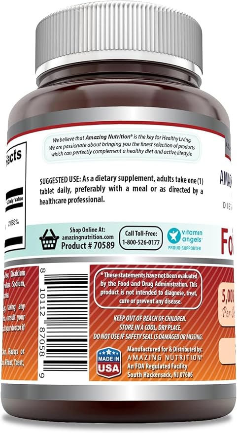 Amazing Formulas Folic Acid Supplement | 5000 Mcg | 120 Tablets | Non-GMO | Gluten Free | Made in USA (3 Pack)