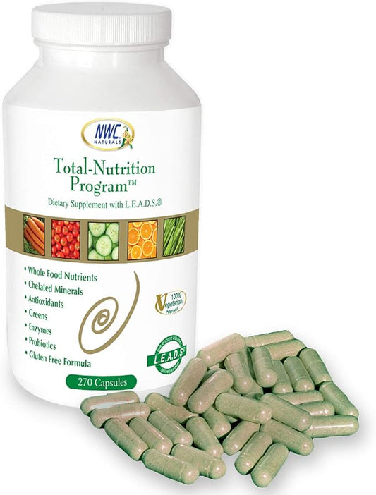 NWC Naturals Total-Nutrition Program Multivitamin with Enzymes Plus Prebiotics and Probiotics Supplement, Complete Care for Men and Women, Vegetarian Natural Whole Food Vitamins, 270 Capsules