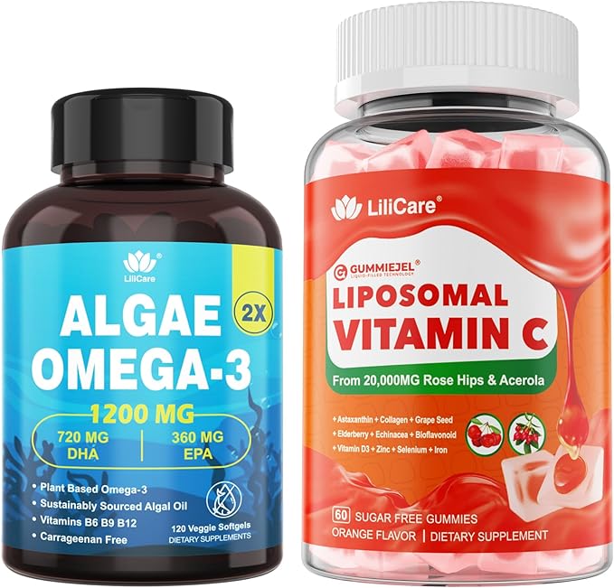 Liposomal Vitamin C 1000mg +Plant-Based Algae Omega 3 1200mg Supplement