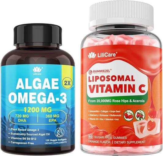Liposomal Vitamin C 1000mg +Plant-Based Algae Omega 3 1200mg Supplement
