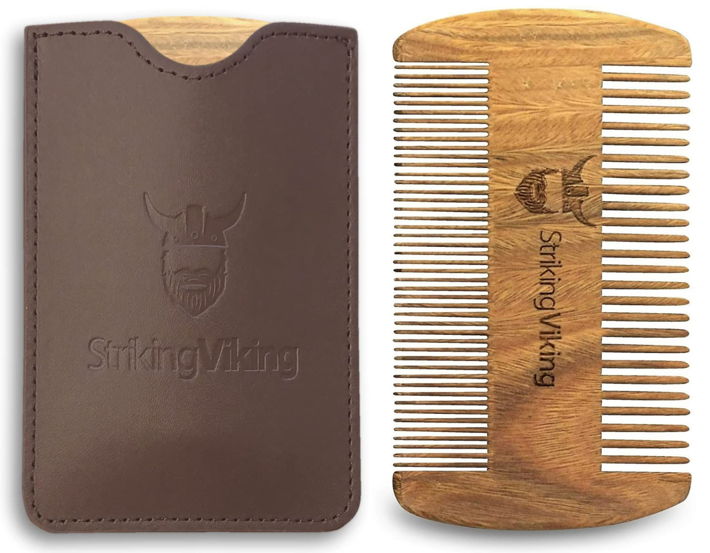 Sandalwood Beard Comb and Case - Pocket Sized Wooden Beard & Mustache Comb with Fine & Coarse Teeth - Perfect for Use with Balms