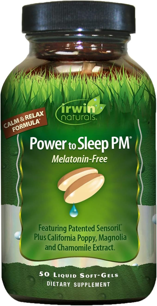 Irwin Naturals Power to Sleep PM Melatonin-Free - 50 Liquid Soft-Gels - Blend of Sensoril, Magnolia, Chamomile & More